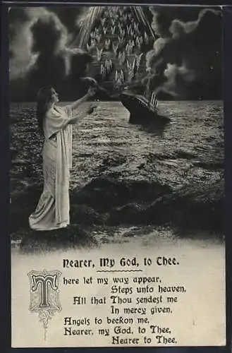 AK Nearer my God to Thee, Untergang der Titanic am 15.4.1912, Seelen der Verunglückten fahren in den Himmel