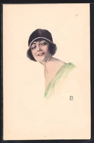 Künstler-AK Porträt einer Frau im Art Deco-Stil