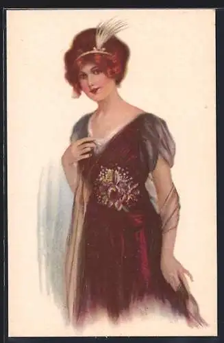 Künstler-AK Elegante Dame im Kleid, Art Deco