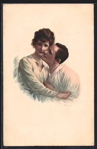 Künstler-AK Verliebtes Paar im Portrait, Art Deco