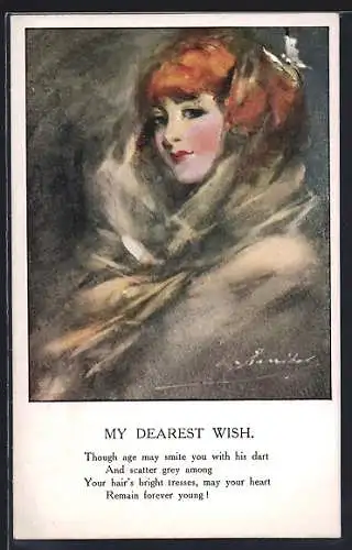 Künstler-AK Portrait einer Frau, My Dearest Wish, Art Deco