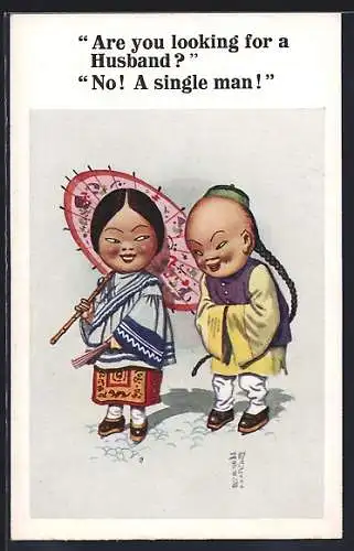 Künstler-AK Donald McGill: Are you looking for a Husband?