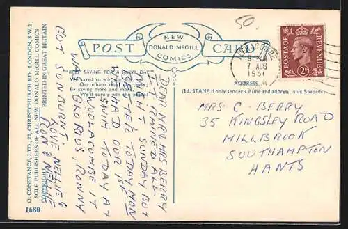 Künstler-AK Donald McGill: Zwei Frauen streiten am Zaun, An` suppose my `usband `as got a dickey...