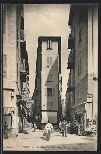 AK Nice, Les Rues du Pont-Vieux à Masséna