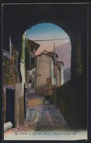 AK Sospel, Rue de la Bévéra à travers une arche rustique