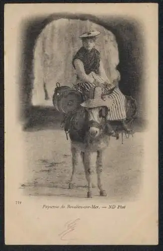 AK Beaulieu-sur-Mer, Paysanne à dos d`âne sous une arche
