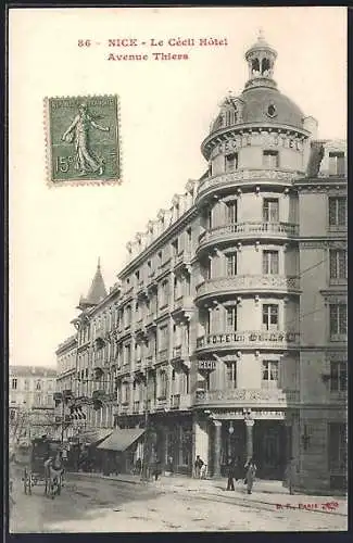 AK Nice, Le Cécil Hôtel sur l`Avenue Thiers avec calèche