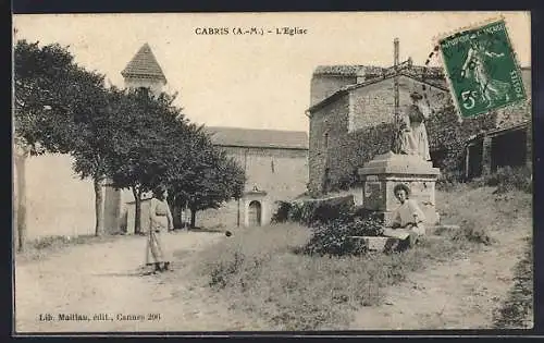 AK Cabris, L`Église et scène villageoise avec croix et habitants