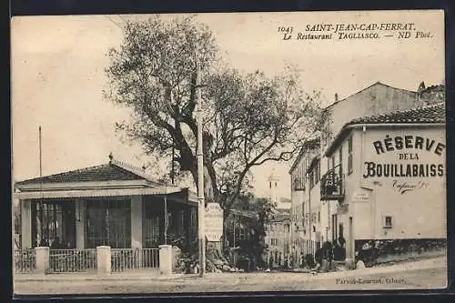 AK Saint-Jean-Cap-Ferrat, Le Restaurant Tagliasco et rue avec la Réserve de la Bouillabaisse