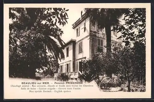 AK Beaulieu-sur-Mer, Pension Primerose entourée de palmiers et jardins luxuriants