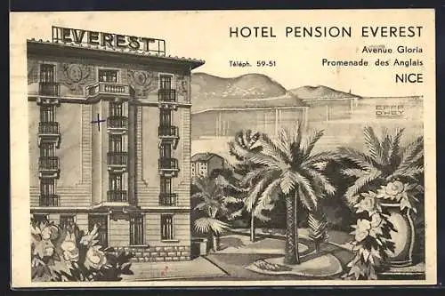 AK Nice, Hôtel Pension Everest et palmiers sur l`Avenue Gloria