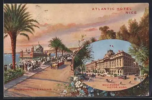 AK Nice, Promenade des Anglais et Boulevard Victor Hugo avec l`Atlantic Hotel