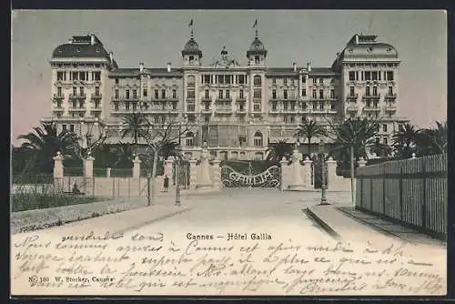 AK Cannes, Hôtel Gallia majestueux avec palmiers et promenade élégante