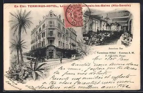 AK Cannes, Terminus-Hôtel avec vue sur le bâtiment et l`American Bar