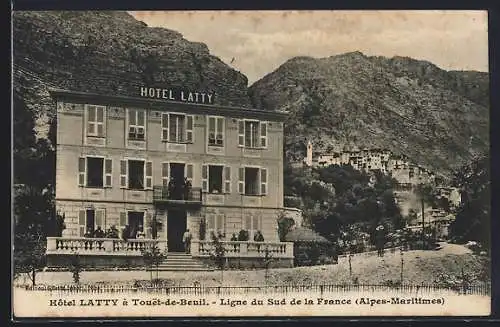 AK Touët-de-Beuil, Hôtel Latty et Ligne du Sud de la France (Alpes-Maritimes)