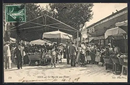 AK Nice, Le Marché aux Fleurs animé par des marchands et passants