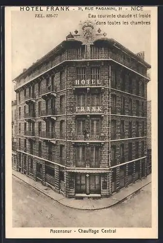 AK Nice, Hôtel Frank sur la rue Paganini avec ascenseur et chauffage central