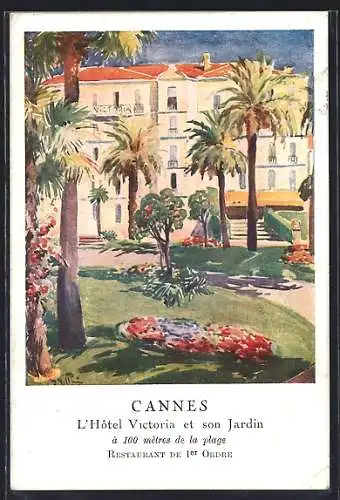 AK Cannes, L`Hôtel Victoria et son jardin à 100 mètres de la plage