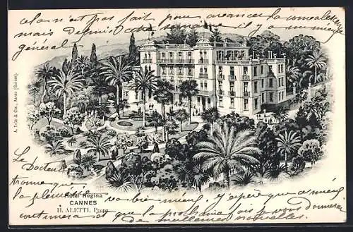 AK Cannes, Hôtel Regina entouré de palmiers et jardins luxuriants