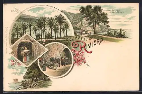AK Nice, Souvenir de la Riviera avec paysages pittoresques et palmiers majestueux