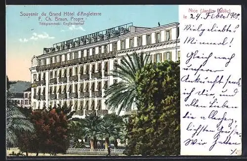 AK Nice, Grand Hôtel d`Angleterre et jardins luxuriants