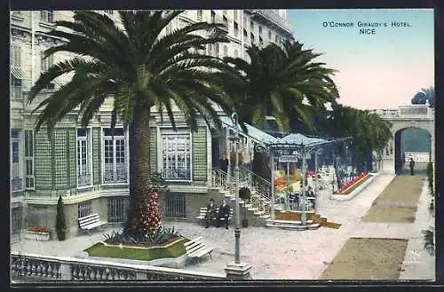 AK Nice, Entrée de l`Hôtel O`Connor Giraudy avec palmiers majestueux