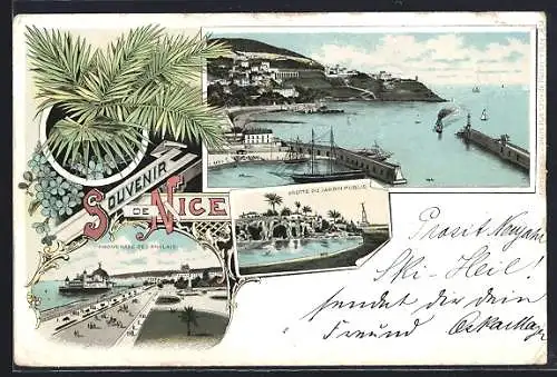 AK Nice, Souvenir avec vues de la Promenade des Anglais et du port