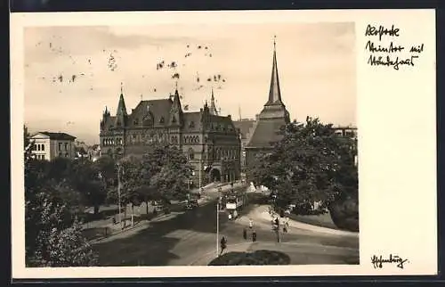 AK Rostock, Steintor mit Strassenbahn