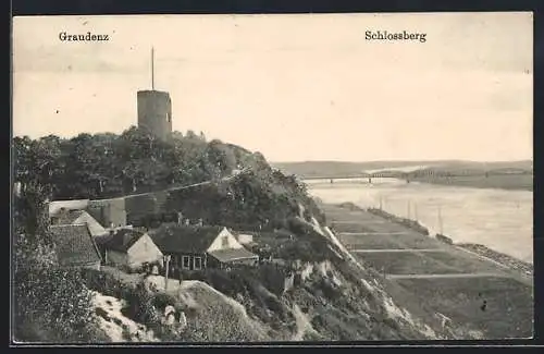 AK Graudenz / Grudziadz, Panorama mit Schlossberg und Brücke