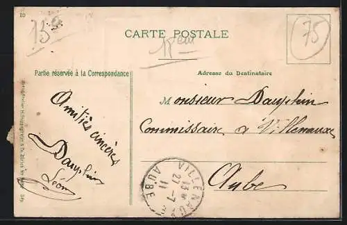 Passepartout-Lithographie Paris, Square Saint-Pierre et le Funiculaire, Postbote, Briefmarken