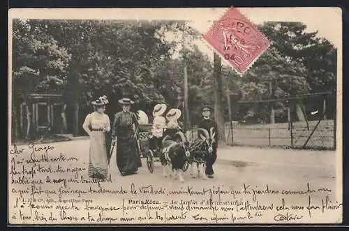 AK Paris, Au Jardin d`Acclimatation, Kinder fahren mit Ziegengespann
