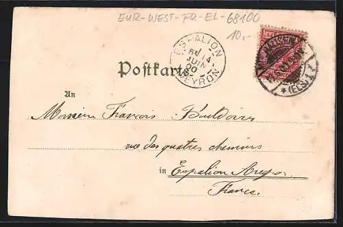 Lithographie Mülhausen, Anlage am Salvatorplatz, Arbeiterviertel, Totalansicht aus der Vogelschau