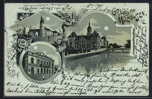 Lithographie Mülhausen, Theater, Neue Post, Bollwerk