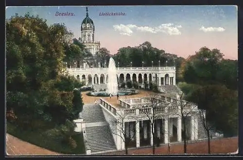 AK Breslau, Liebichshöhe mit Springbrunnen