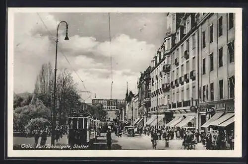 AK Oslo, Strassenbahn, Karl Johansgate, Slottet