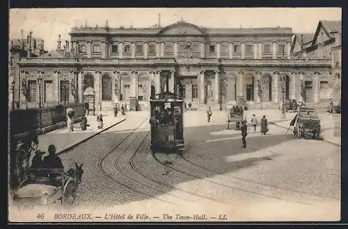 AK Bordeaux, L`Hotel de Ville, Strassenbahn