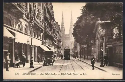 AK Bordeaux, rue Vital-Carles, Strassenbahn