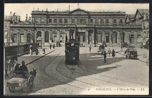 AK Bordeaux, l'hôtel de Ville, Strassenbahn