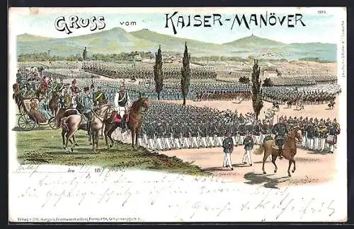 Lithographie Kaisermanöver, Soldaten marschieren
