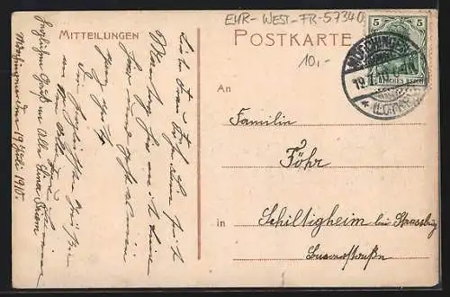AK Mörchingen, Kapellenstrasse mit Geschäften