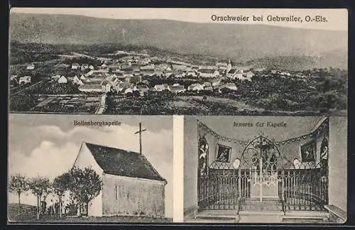 AK Orschweier, Bollenbergkapelle, Totalansicht der Ortschaft