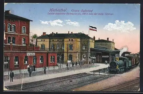 AK Herbesthal, Partie am Grenz-Bahnhof