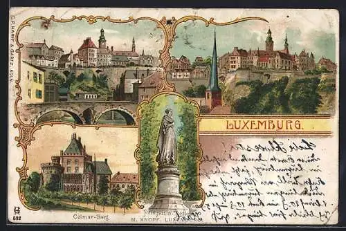 Lithographie Luxemburg, Colmar-Berg, Prinzessin-Denkmal, Teilansicht
