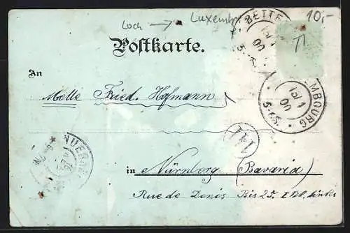 Lithographie Luxemburg, Colmar-Berg, Prinzessin-Denkmal, Teilansicht