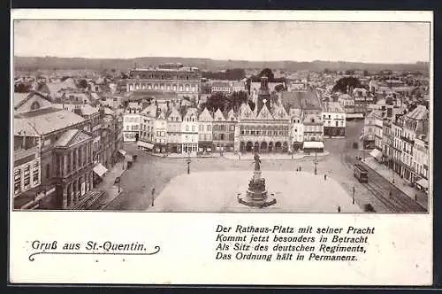 AK St. Quentin, vue partielle, Gedicht, Strassenbahn