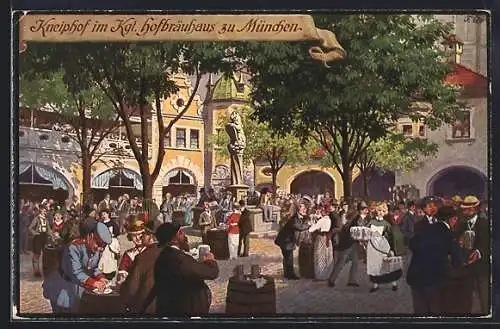 Künstler-AK Fritz Quidenus: Münchner Hofbräuhaus, Kneiphof mit Biertrinkern