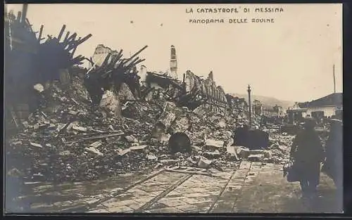 AK Messina, Panorama delle Rovine, zerstörte Strassenpartie nach dem Erdbeben
