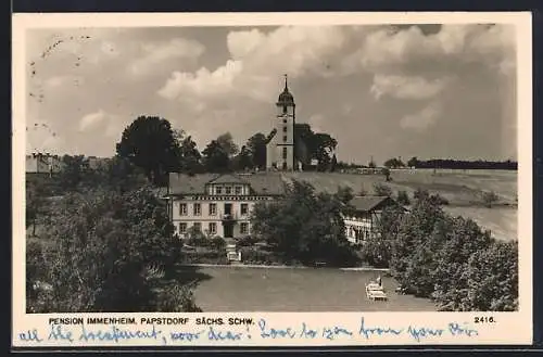 AK Papstdorf /Sächs. Schw., Pension Immenheim aus der Vogelschau