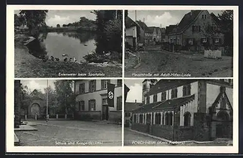 AK Forchheim / Kaiserstuhl, Schule mit , Entenweier, Linde, 