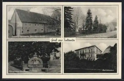 AK Tultewitz, Gut Schieben, Denkmal und Dorflage, Margareten Brunnen, Gasthof
